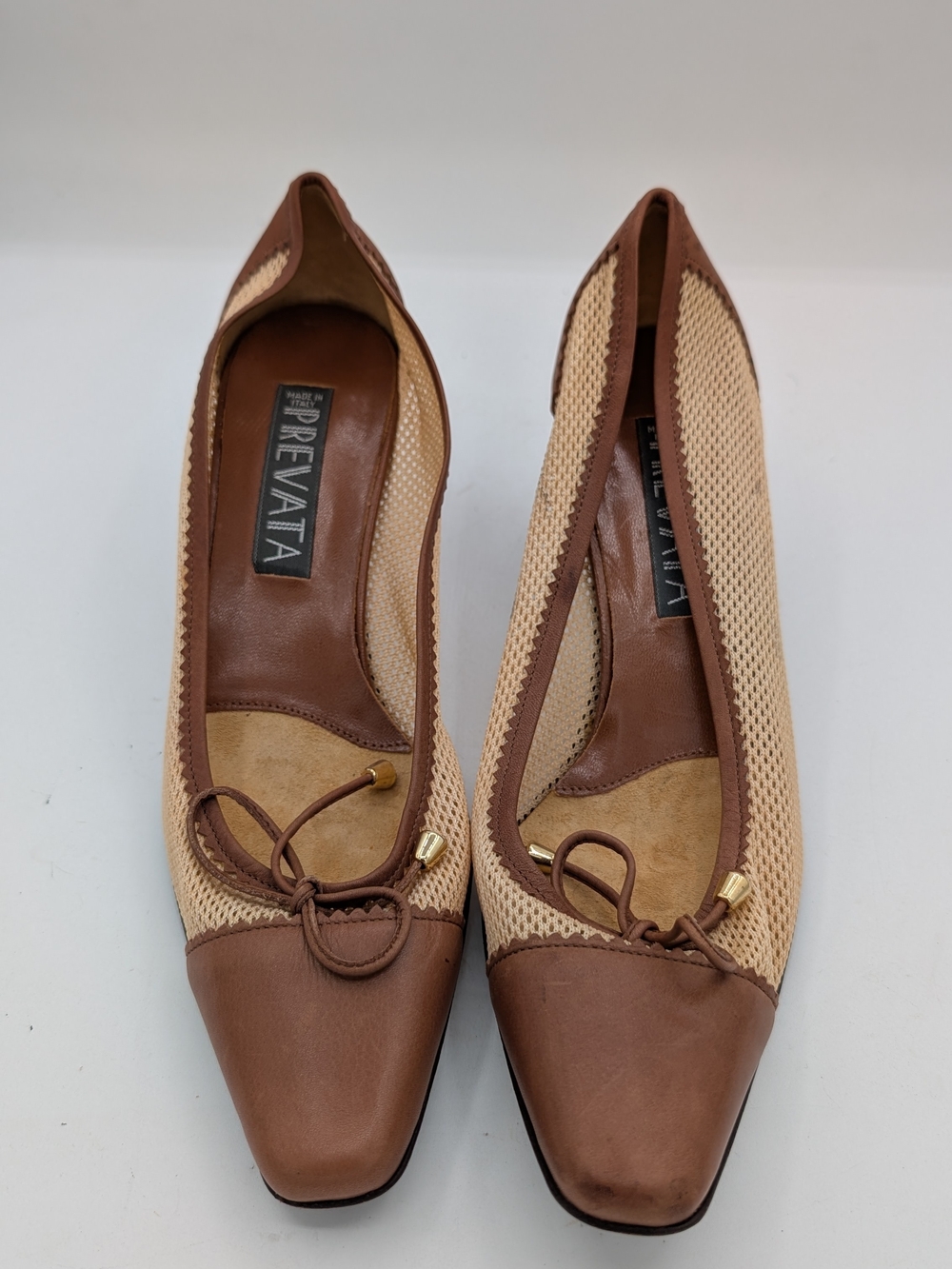 Prevata Brown and Beige Women's Ballet Flats with Bow Accent
